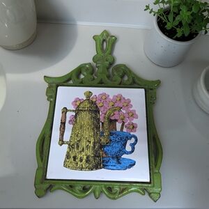 Vintage Green Cherry Brand Trivet